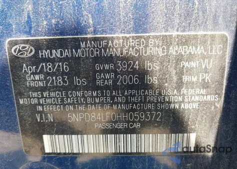 2017 Hyundai Elantra Se/Value/Limited из США, поврежденный, VIN 5NPD84LF0HH059372